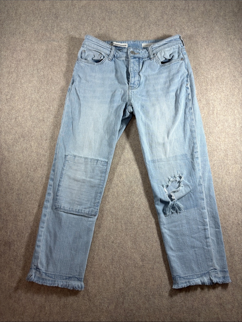 Anthropologie Pilcro Hyphen Patchwork Boyfriend Jeans Distressed Raw Hem Size 27